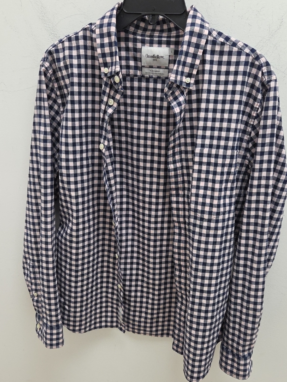 Goodfellow & Co Navy and Pink Gingham Button-Up Shirt-EUC
